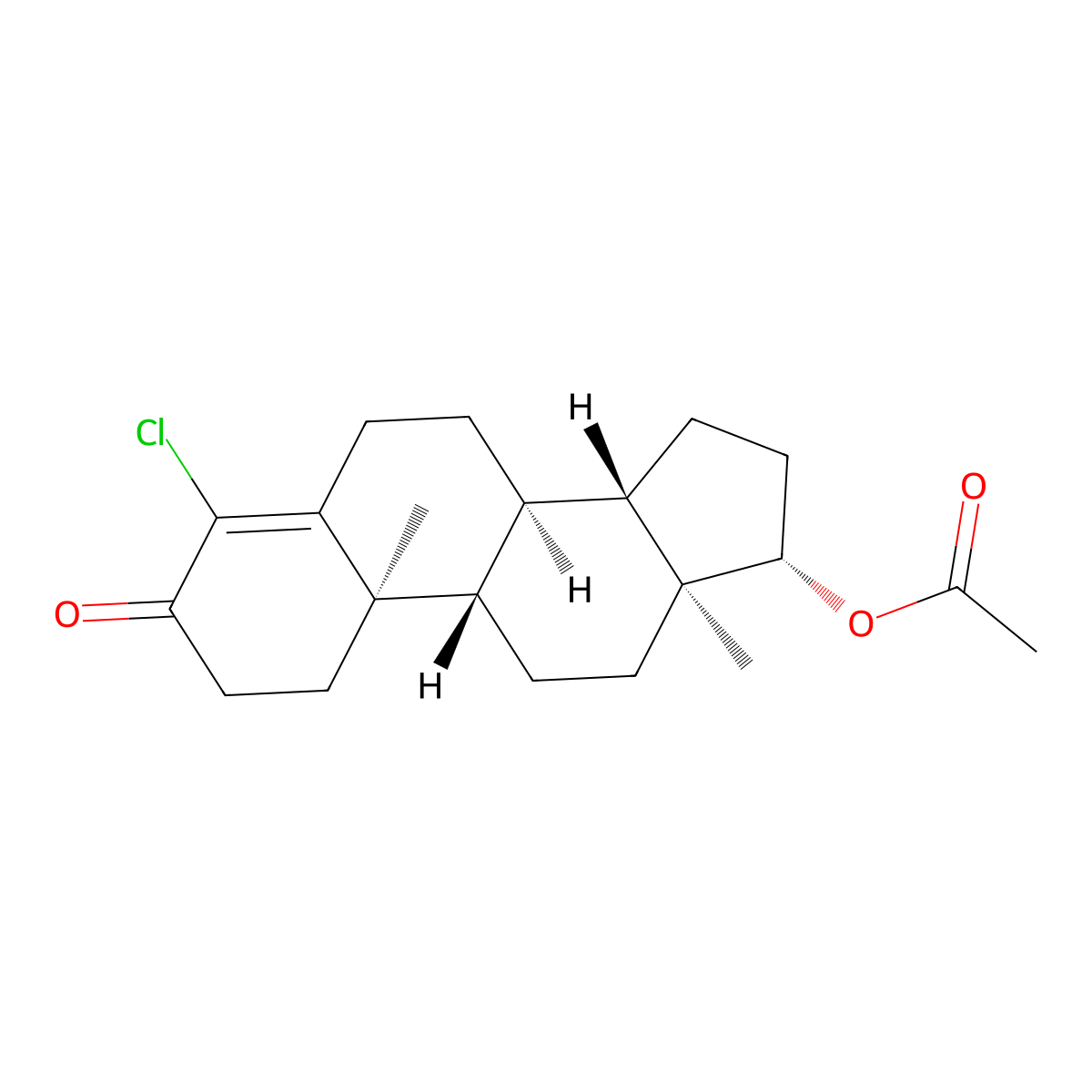Clostebol acetate molecular structure, CAS 855-19-6