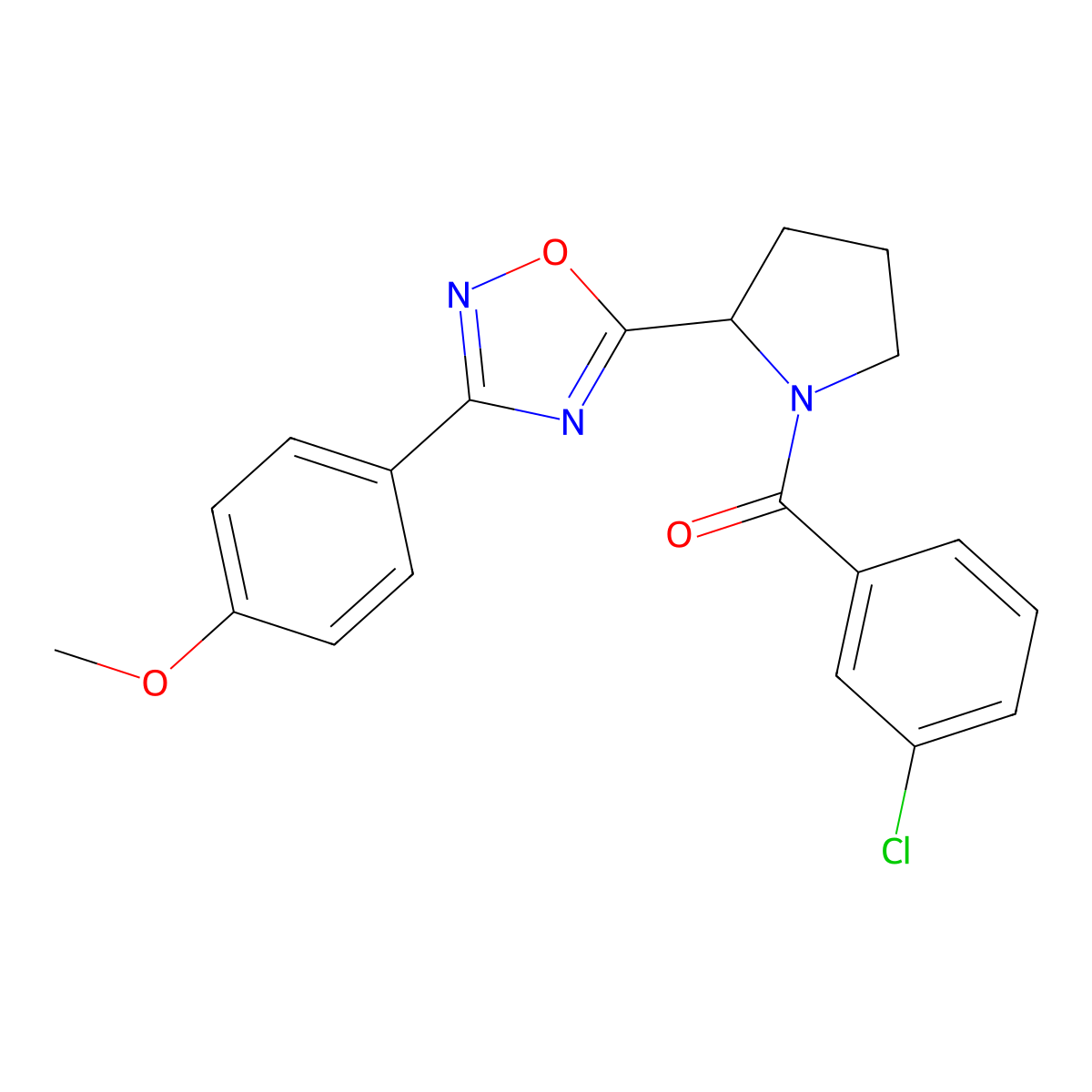 5-[1-(3-Chlorobenzoyl)pyrrolidin-2-yl]-3-(4-methoxyphenyl)-1,2,4-oxadiazole molecular structure, CAS 855129-92-9