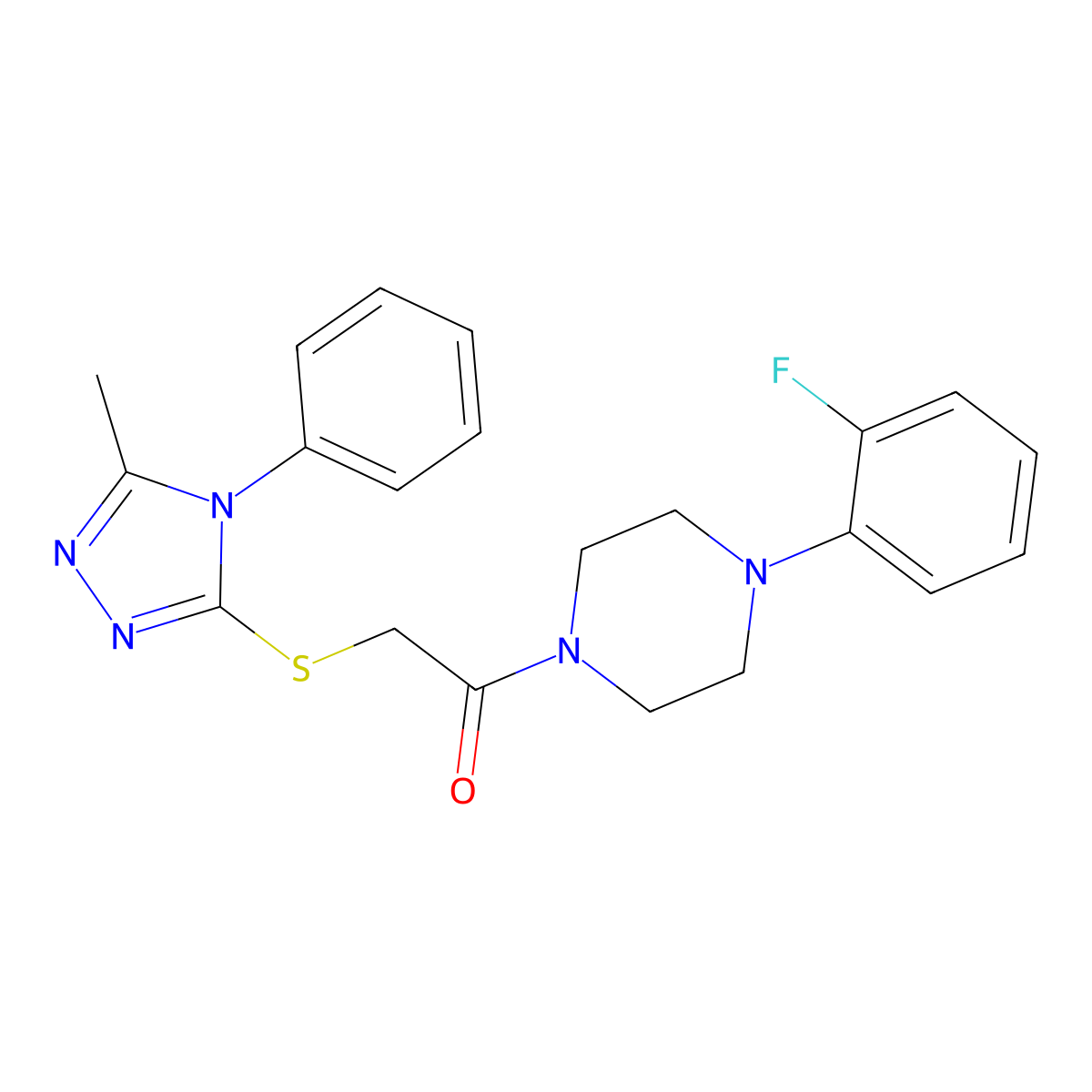 1-[4-(2-fluorophenyl)piperazin-1-yl]-2-[(5-methyl-4-phenyl-4H-1,2,4-triazol-3-yl)sulfanyl]ethanone molecular structure, CAS 855205-14-0