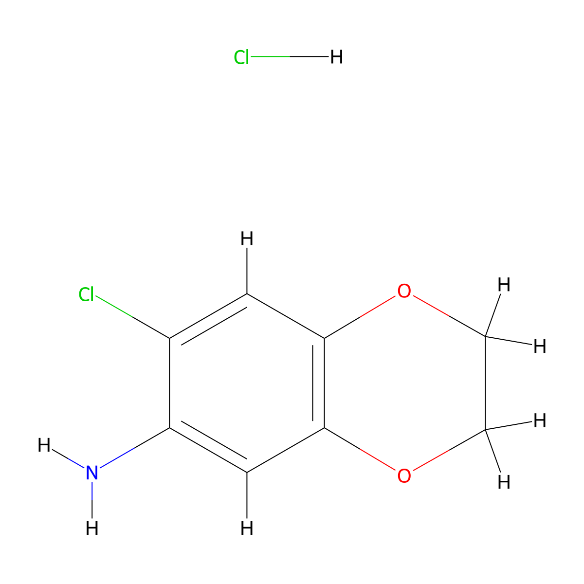 7-Chloro-2,3-dihydro-1,4-benzodioxin-6-amine hydrochloride molecular structure, CAS 855222-36-5