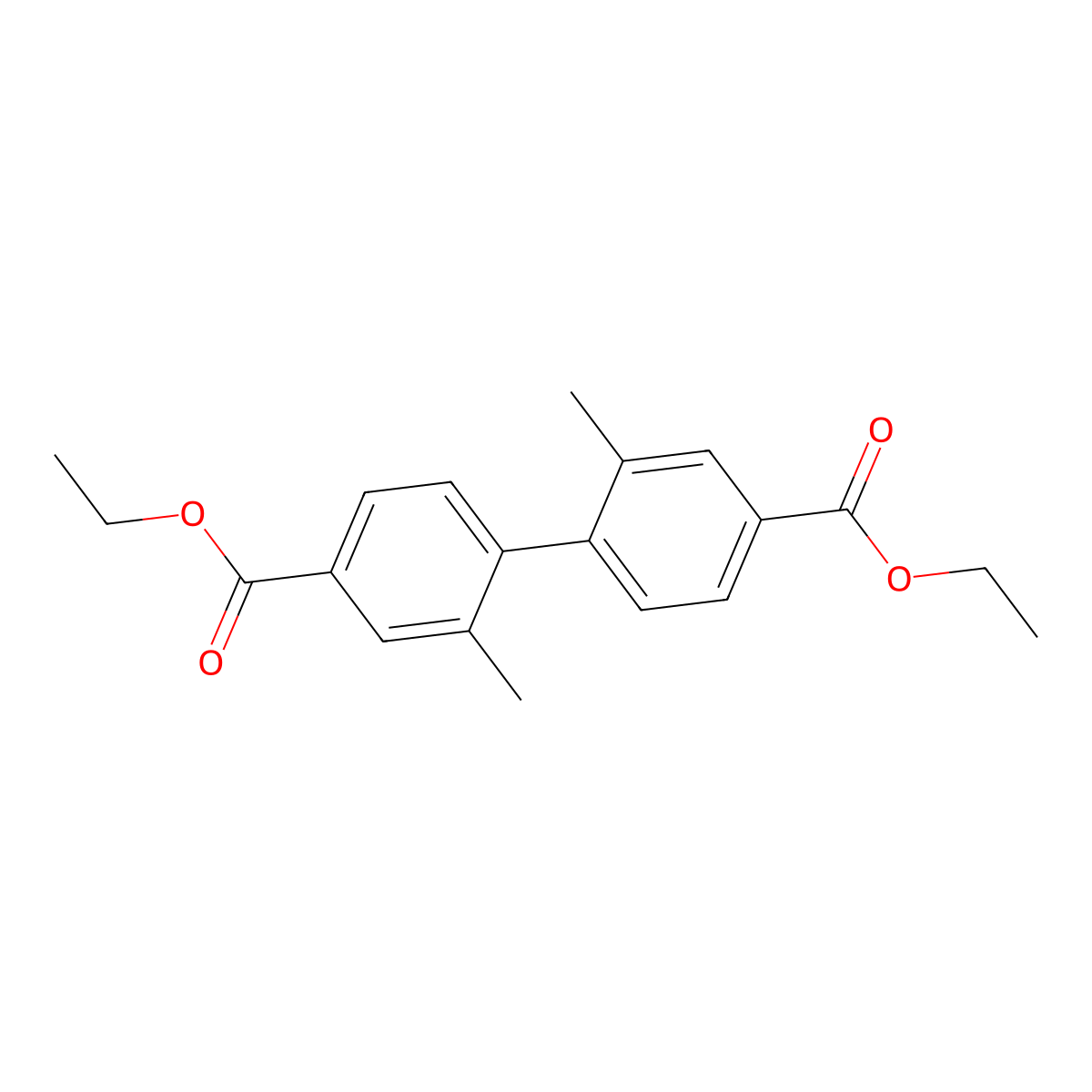 Diethyl 2,2'-dimethylbiphenyl-4,4'-dicarboxylate molecular structure, CAS 855254-76-1