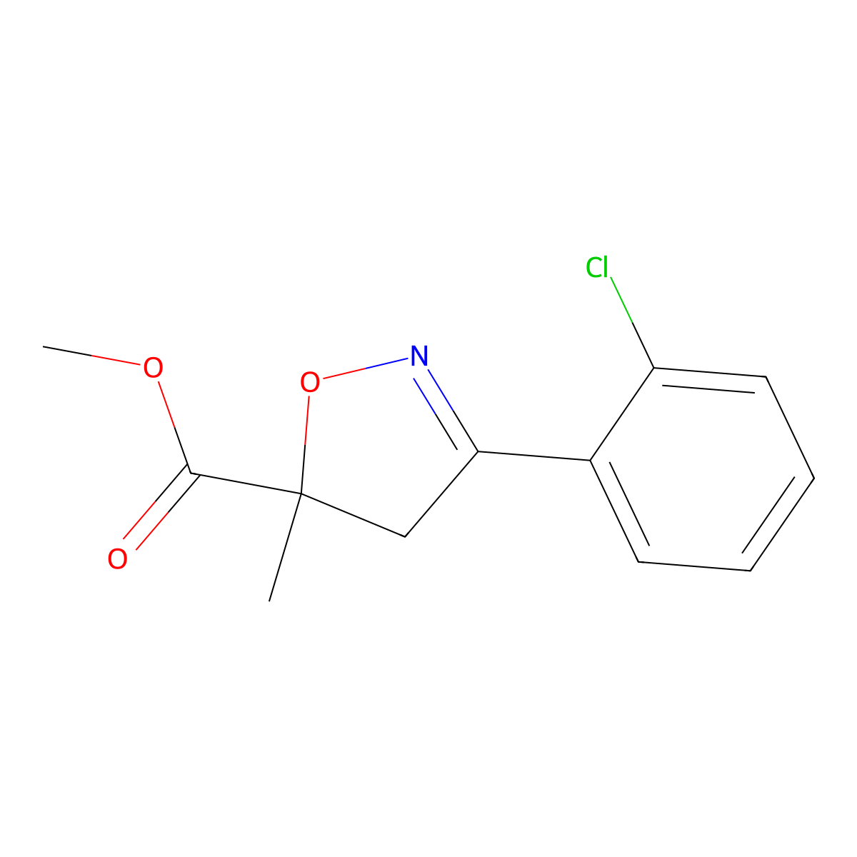 Methyl 3-(2-chlorophenyl)-5-methyl-4,5-dihydro-1,2-oxazole-5-carboxylate molecular structure, CAS 855310-62-2