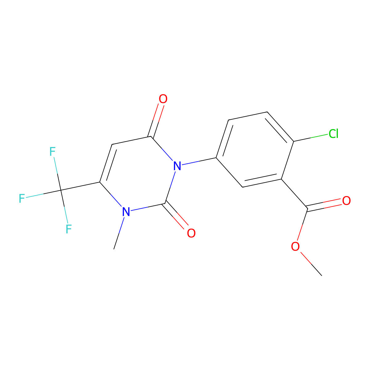 Methyl 2-chloro-5-(3-methyl-2,6-dioxo-4-(trifluoromethyl)-2,3-dihydropyrimidin-1(6H)-yl)benzoate molecular structure, CAS 855316-19-7