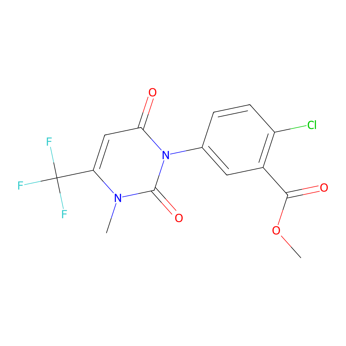 Methyl 2-chloro-5-(3-methyl-2,6-dioxo-4-(trifluoromethyl)-2,3-dihydropyrimidin-1(6H)-yl)benzoate molecular structure, CAS 855316-19-7