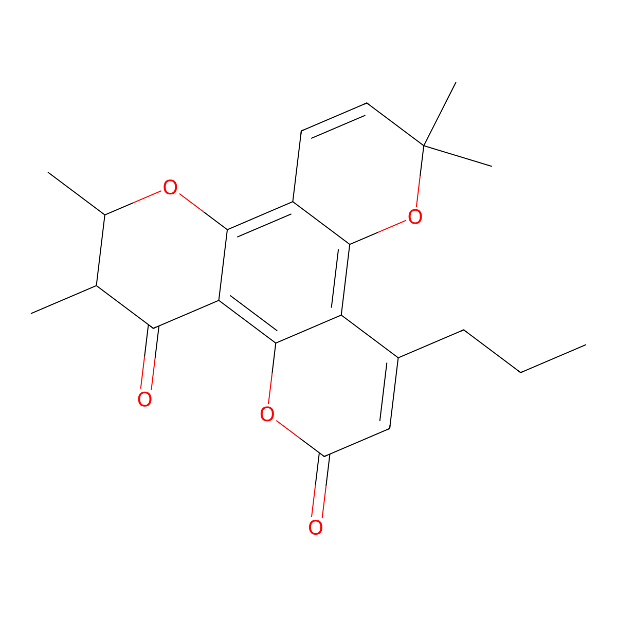 2H,6H,12H-Benzo[1,2-b:3,4-b':5,6-b'']tripyran-2,12-dione, 10,11-dihydro-6,6,10,11-tetramethyl-4-propyl- molecular structure, CAS 85532-98-5