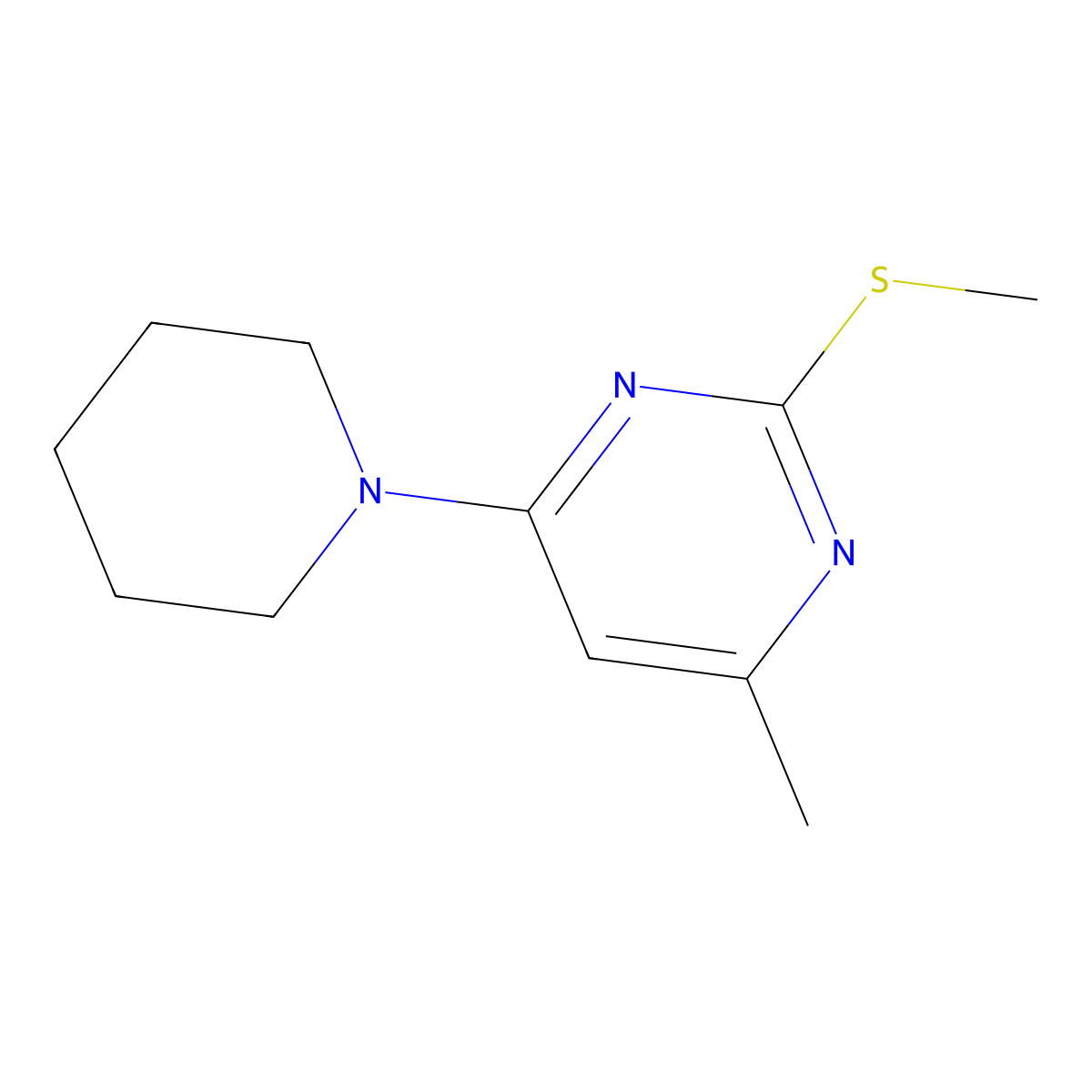4-Methyl-2-(methylsulfanyl)-6-(piperidin-1-yl)pyrimidine molecular structure, CAS 855395-27-6