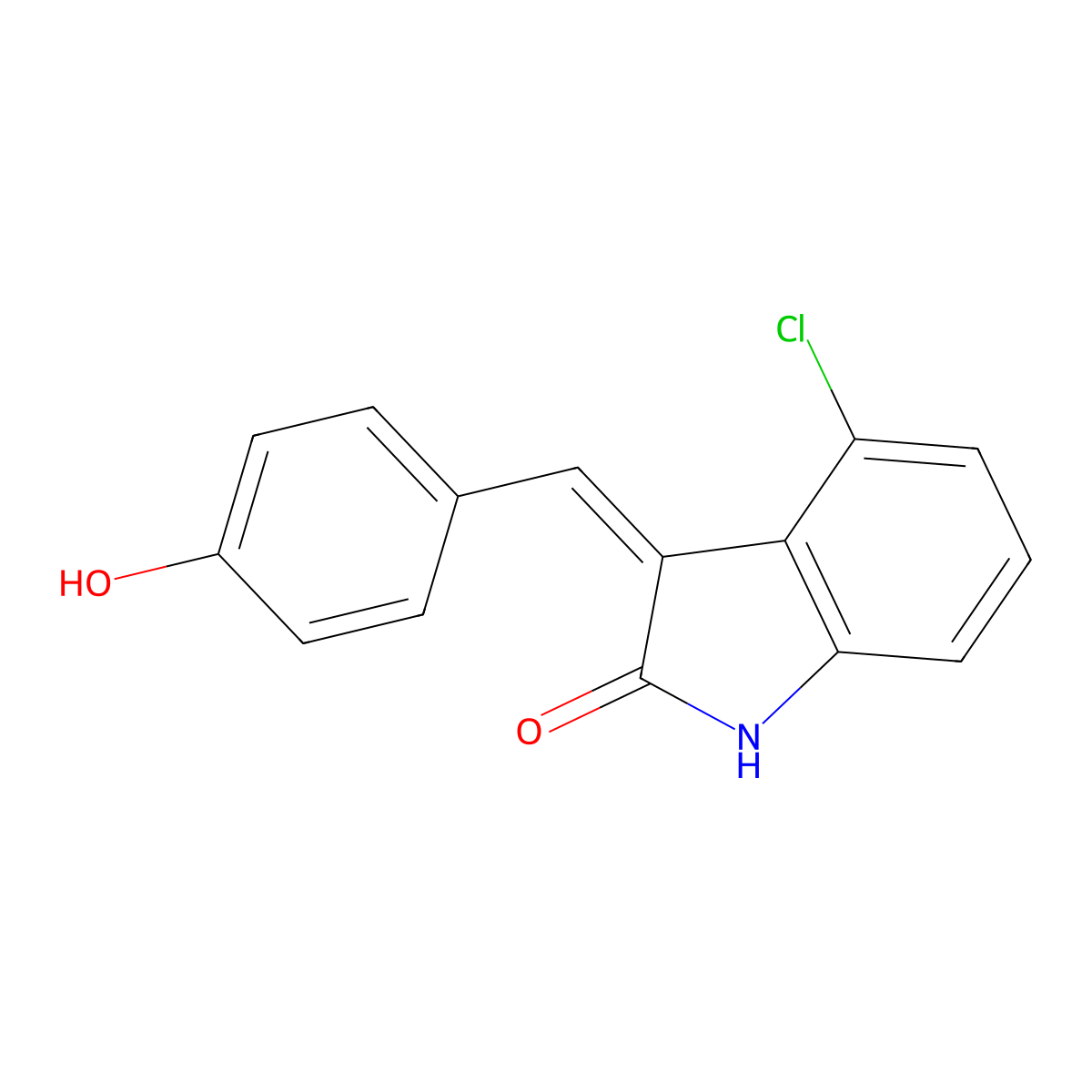 4-chloro-3-[(Z)-(4-hydroxyphenyl)methylidene]-1H-indol-2-one molecular structure, CAS 855423-46-0