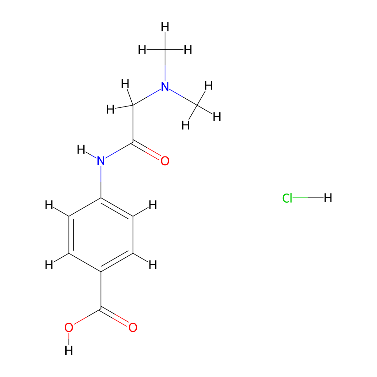 4-((N,N-Dimethylglycyl)amino)benzoic acid hydrochloride molecular structure, CAS 855470-46-1
