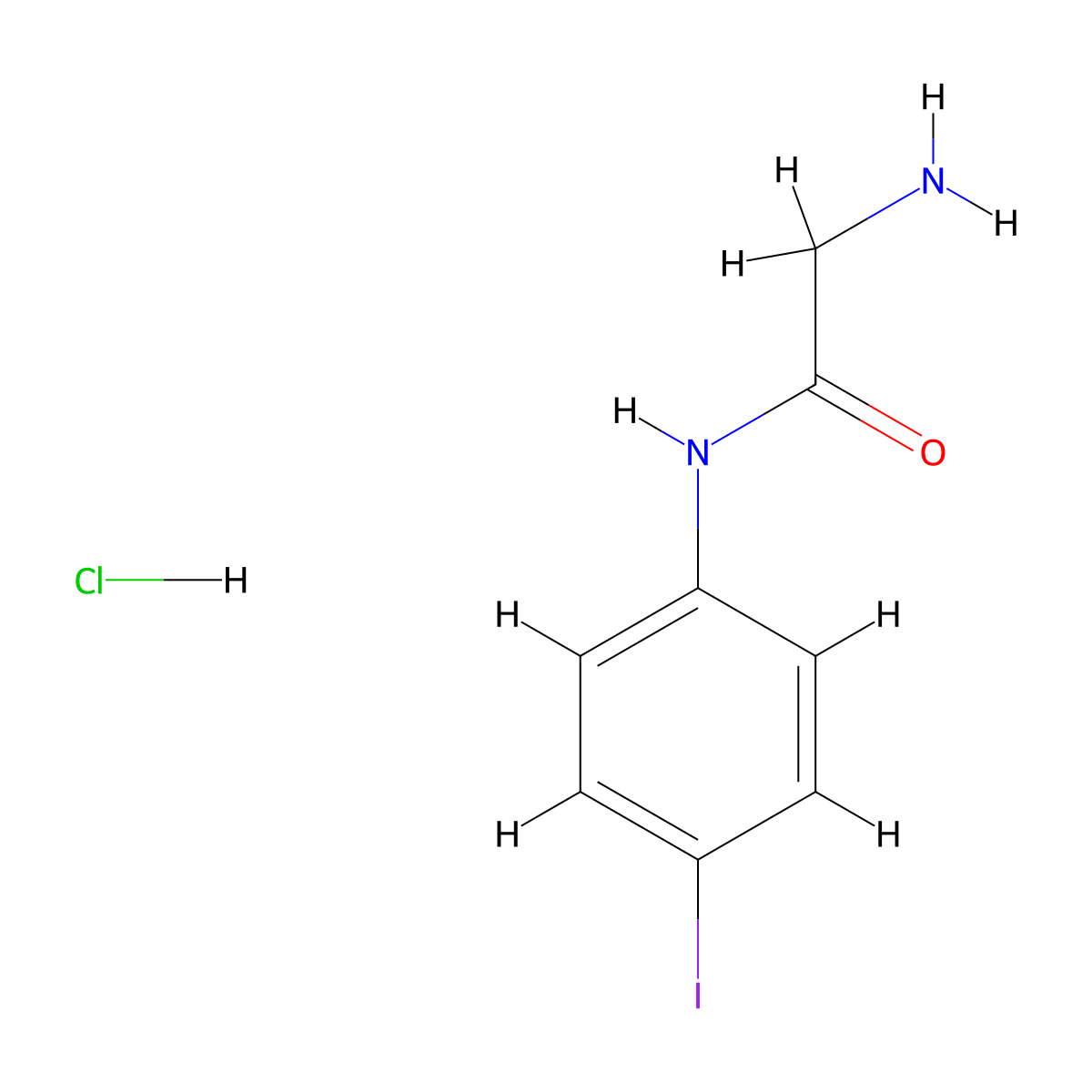 2-amino-N-(4-iodophenyl)acetamide hydrochloride molecular structure, CAS 855482-29-0