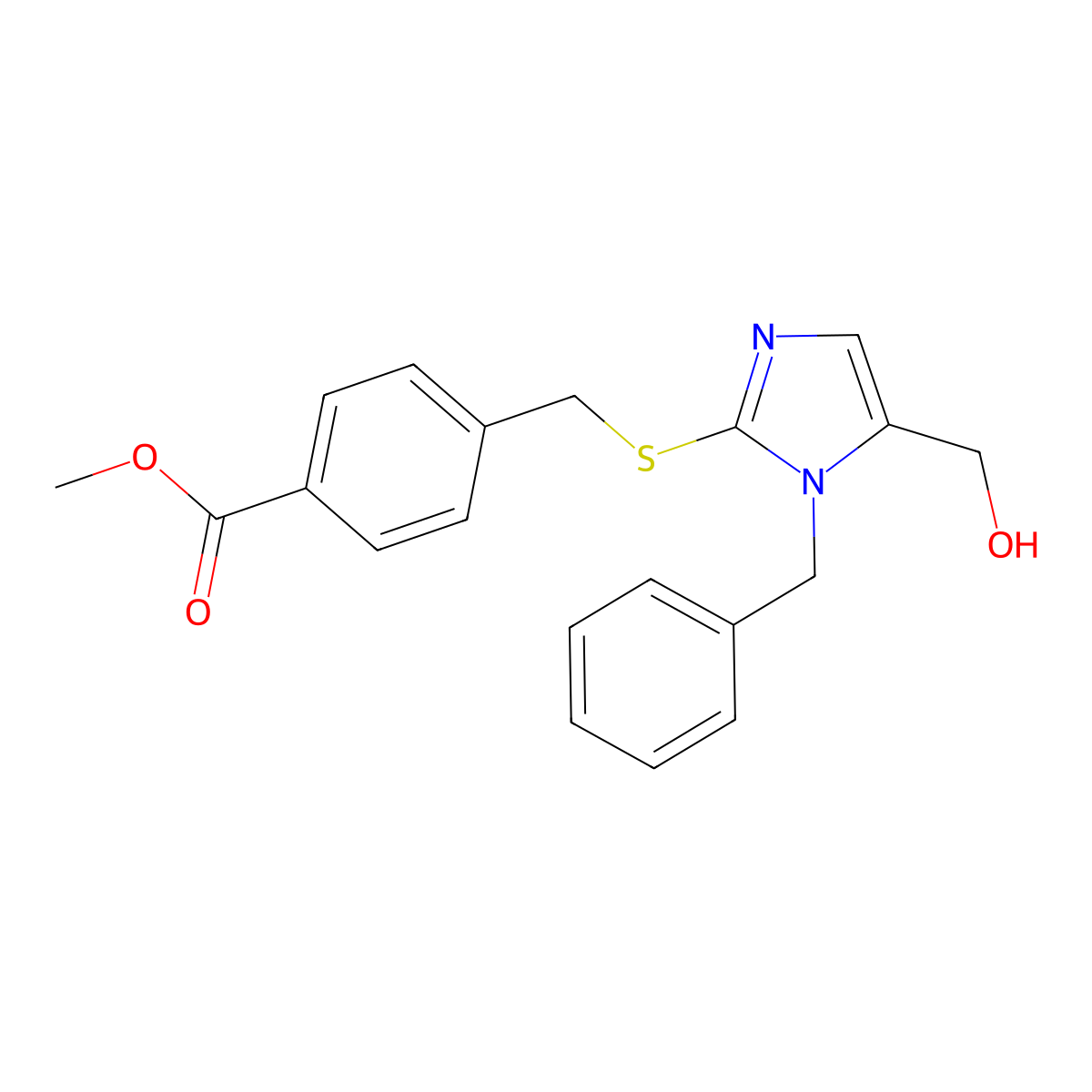 methyl 4-(((1-benzyl-5-(hydroxymethyl)-1H-imidazol-2-yl)thio)methyl)benzoate molecular structure, CAS 855483-98-6