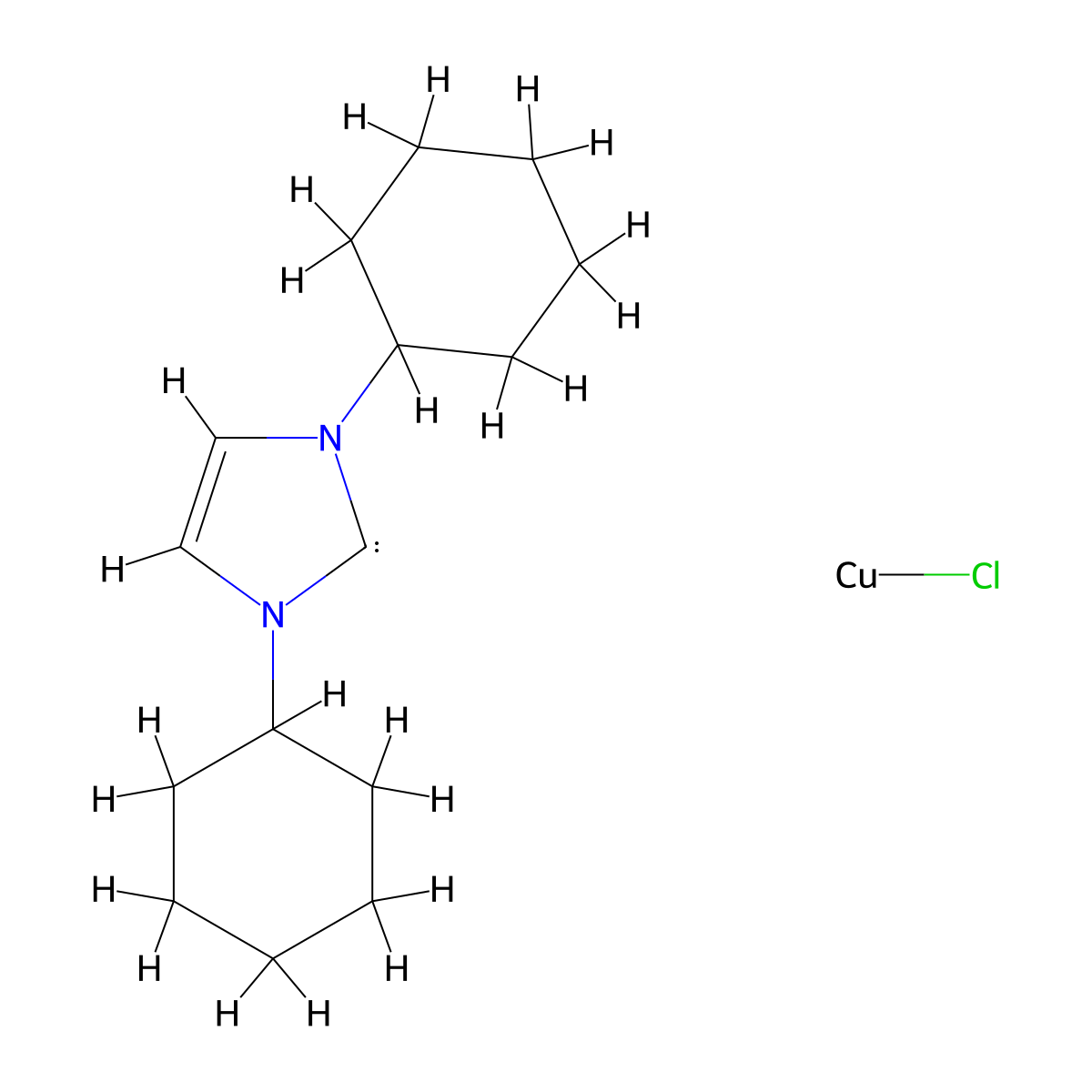 (1,3-Dicyclohexyl-1H-imidazol-2(3H)-ylidene)copper(III) chloride molecular structure, CAS 855517-58-7
