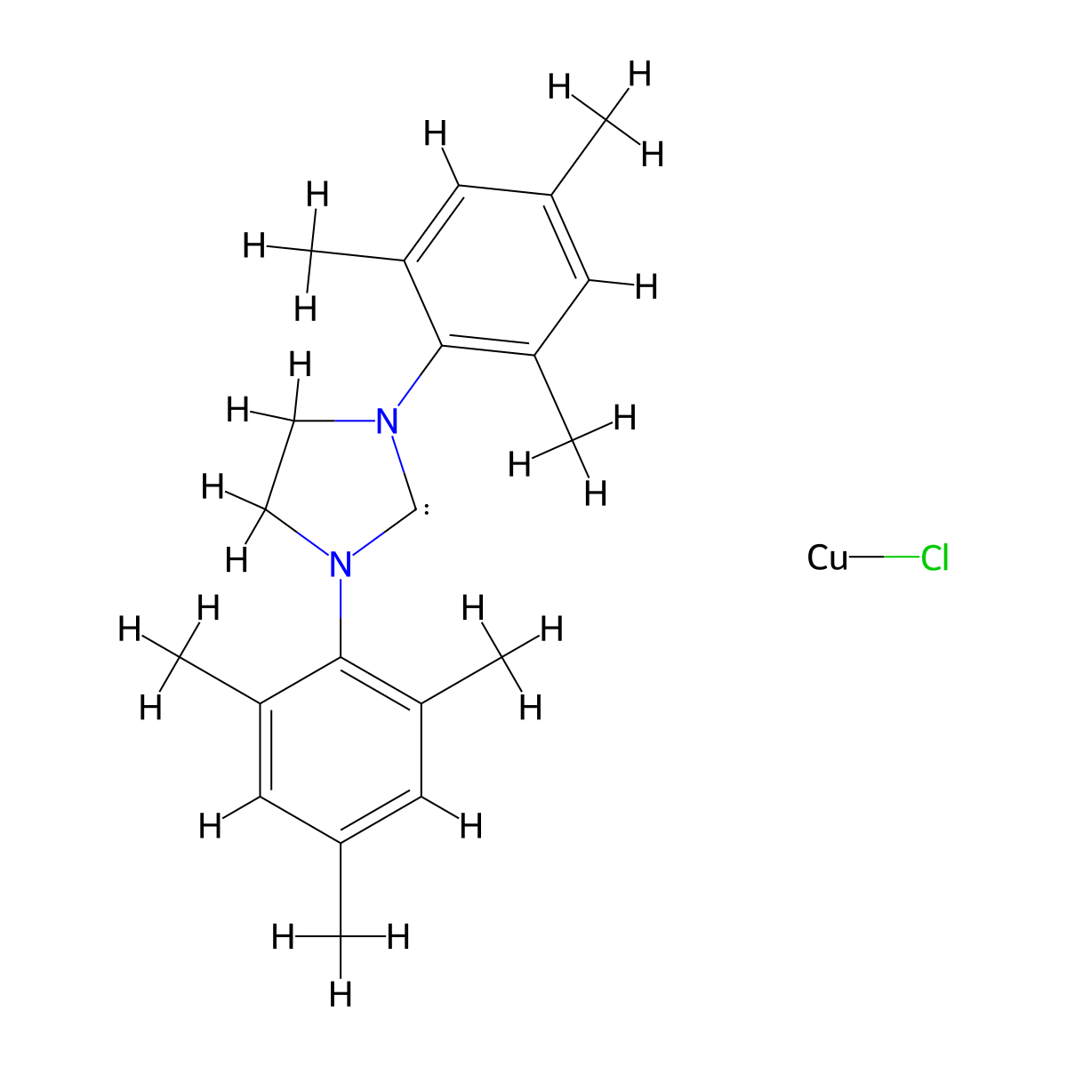 (1,3-Dimesitylimidazolidin-2-ylidene)copper(III) chloride molecular structure, CAS 855517-60-1