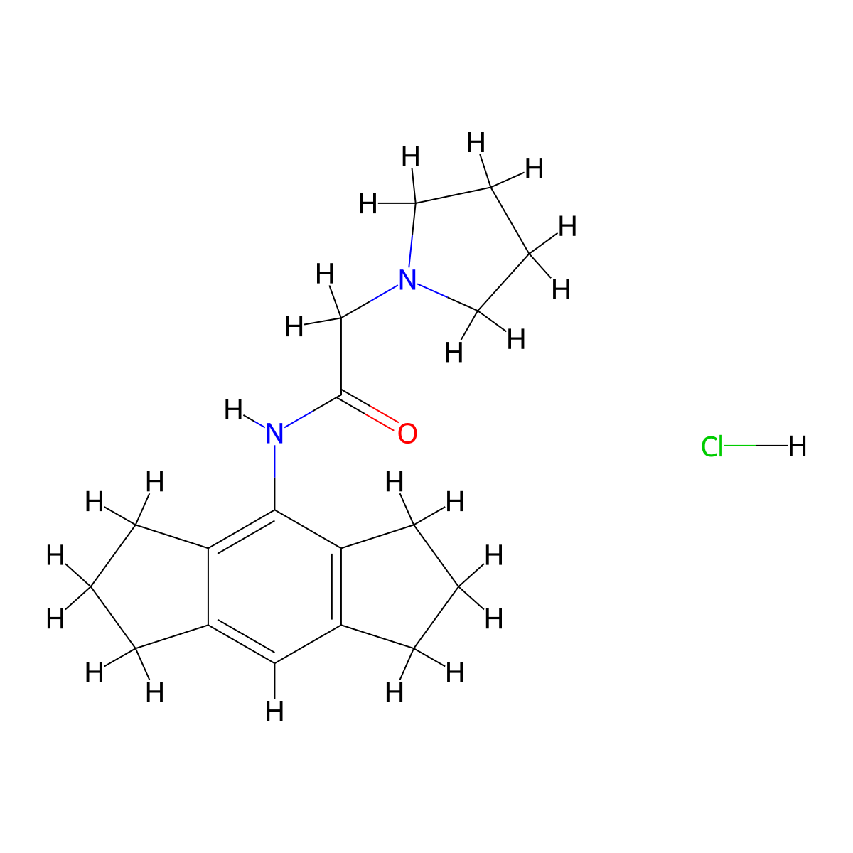 1-Pyrrolidineacetamide, N-(1,2,3,5,6,7-hexahydro-s-indacen-4-yl)-, monohydrochloride molecular structure, CAS 85564-82-5