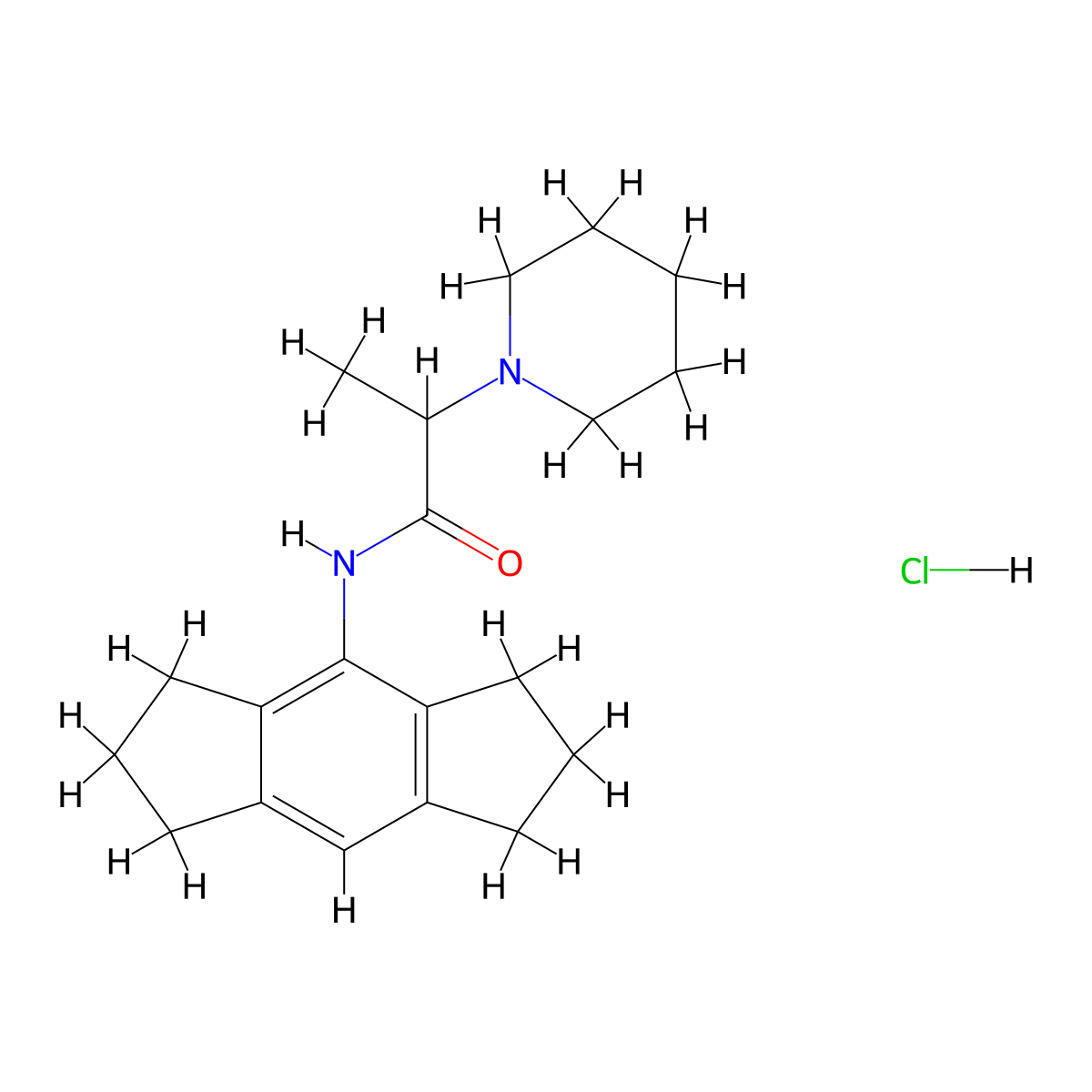 N-(1,2,3,5,6,7-Hexahydro-s-indacen-4-yl)-alpha-methyl-1-piperidineacetamide hydrochloride molecular structure, CAS 85564-90-5