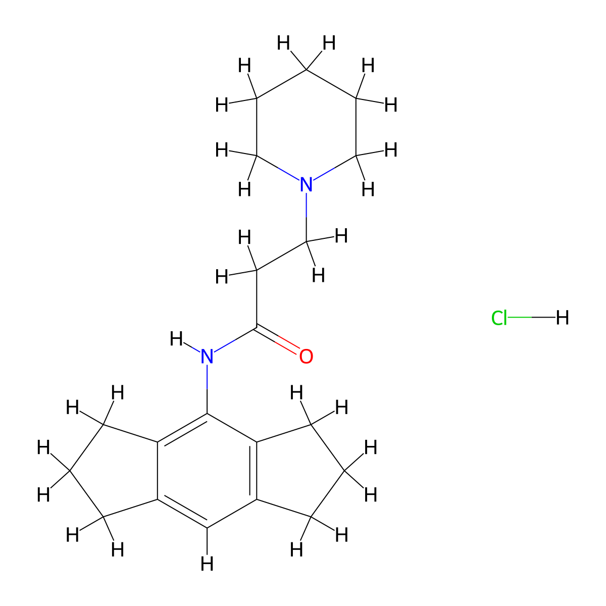 1-Piperidinepropanamide, N-(1,2,3,5,6,7-hexahydro-s-indacen-4-yl)-, monohydrochloride molecular structure, CAS 85564-97-2