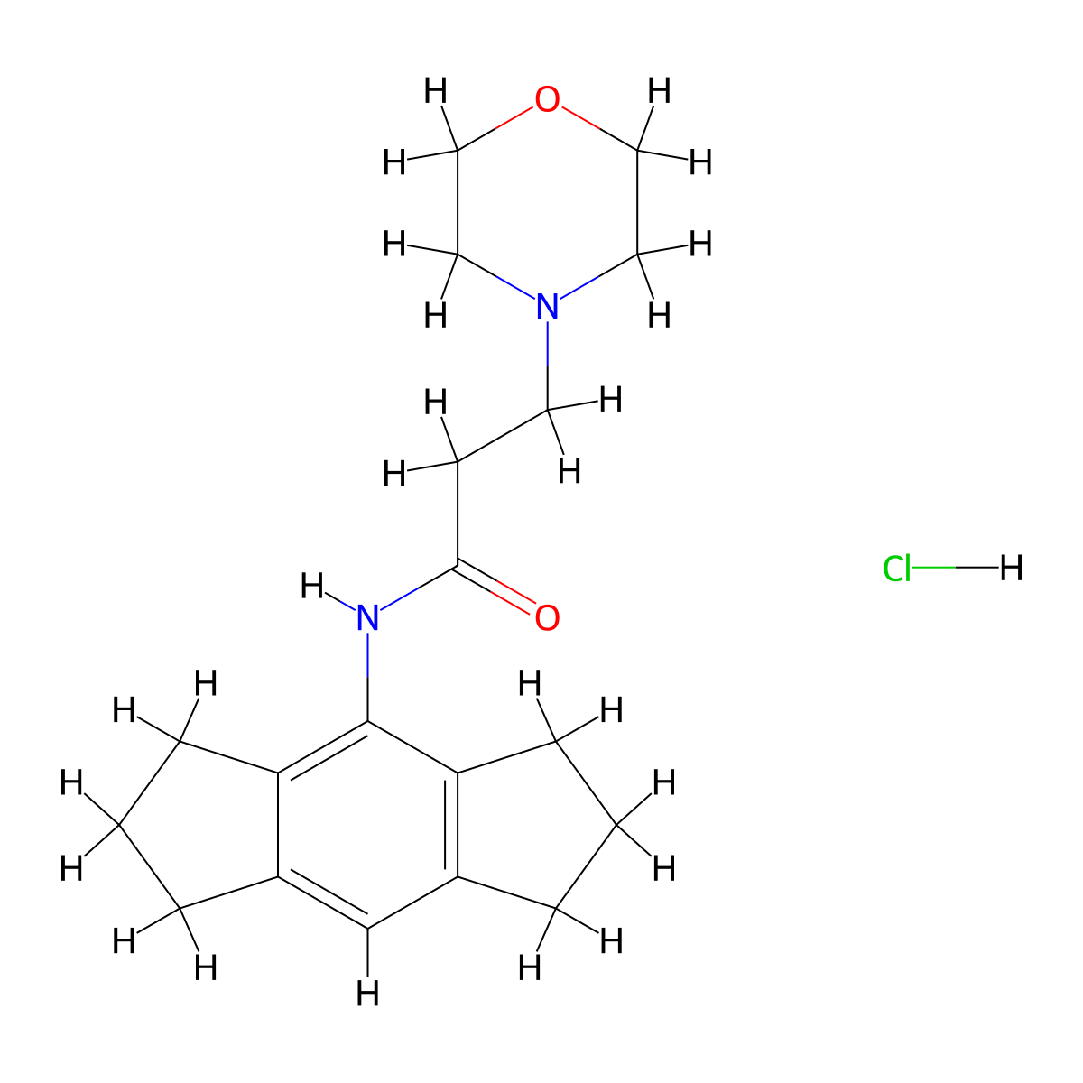 4-Morpholinepropanamide, N-(1,2,3,5,6,7-hexahydro-s-indacen-4-yl)-, monohydrochloride molecular structure, CAS 85564-99-4