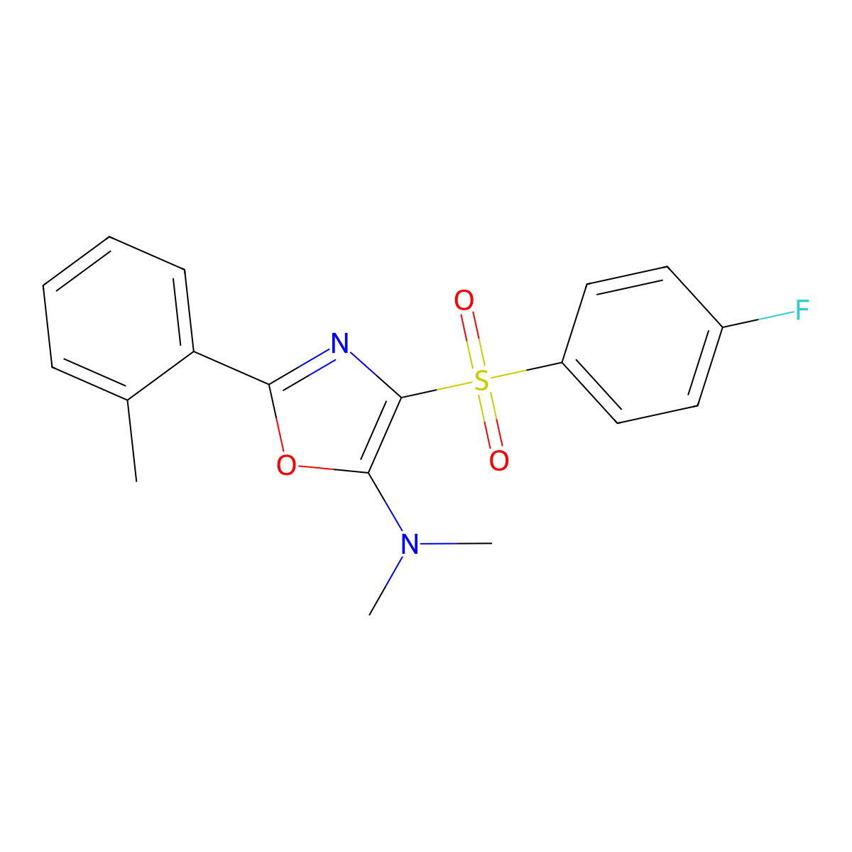 4-((4-fluorophenyl)sulfonyl)-N,N-dimethyl-2-(o-tolyl)oxazol-5-amine molecular structure, CAS 855714-70-4
