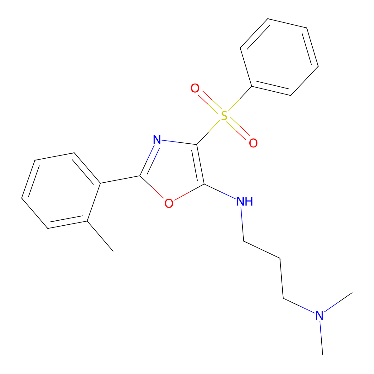 4-(benzenesulfonyl)-N-[3-(dimethylamino)propyl]-2-(2-methylphenyl)-1,3-oxazol-5-amine molecular structure, CAS 855714-81-7