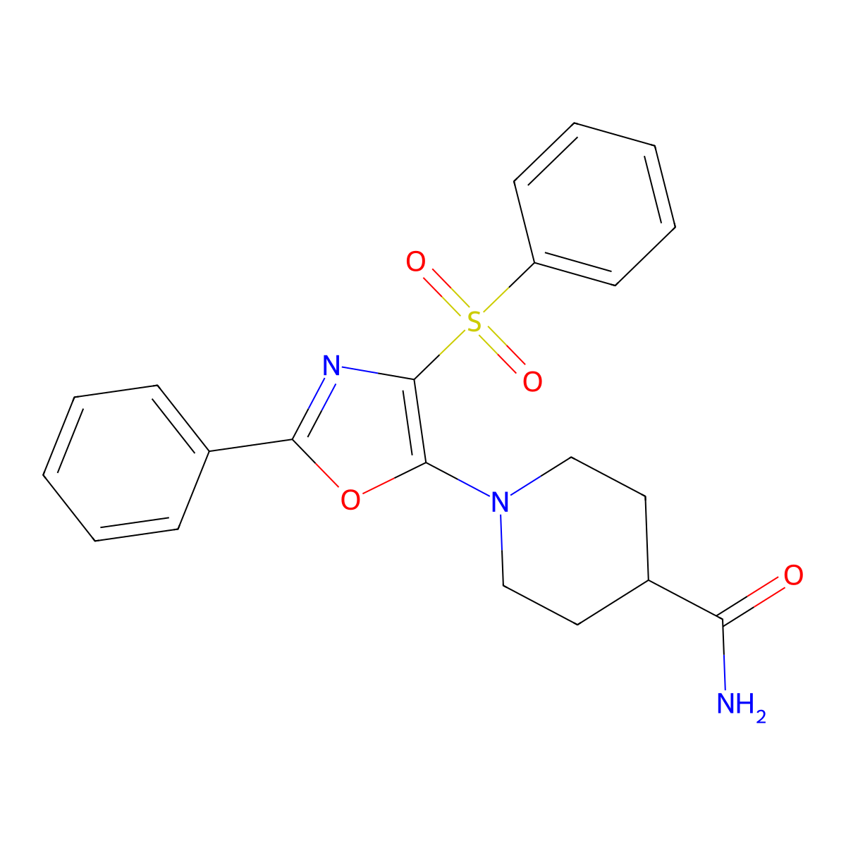 1-[4-(Benzenesulfonyl)-2-phenyl-1,3-oxazol-5-yl]piperidine-4-carboxamide molecular structure, CAS 855714-85-1