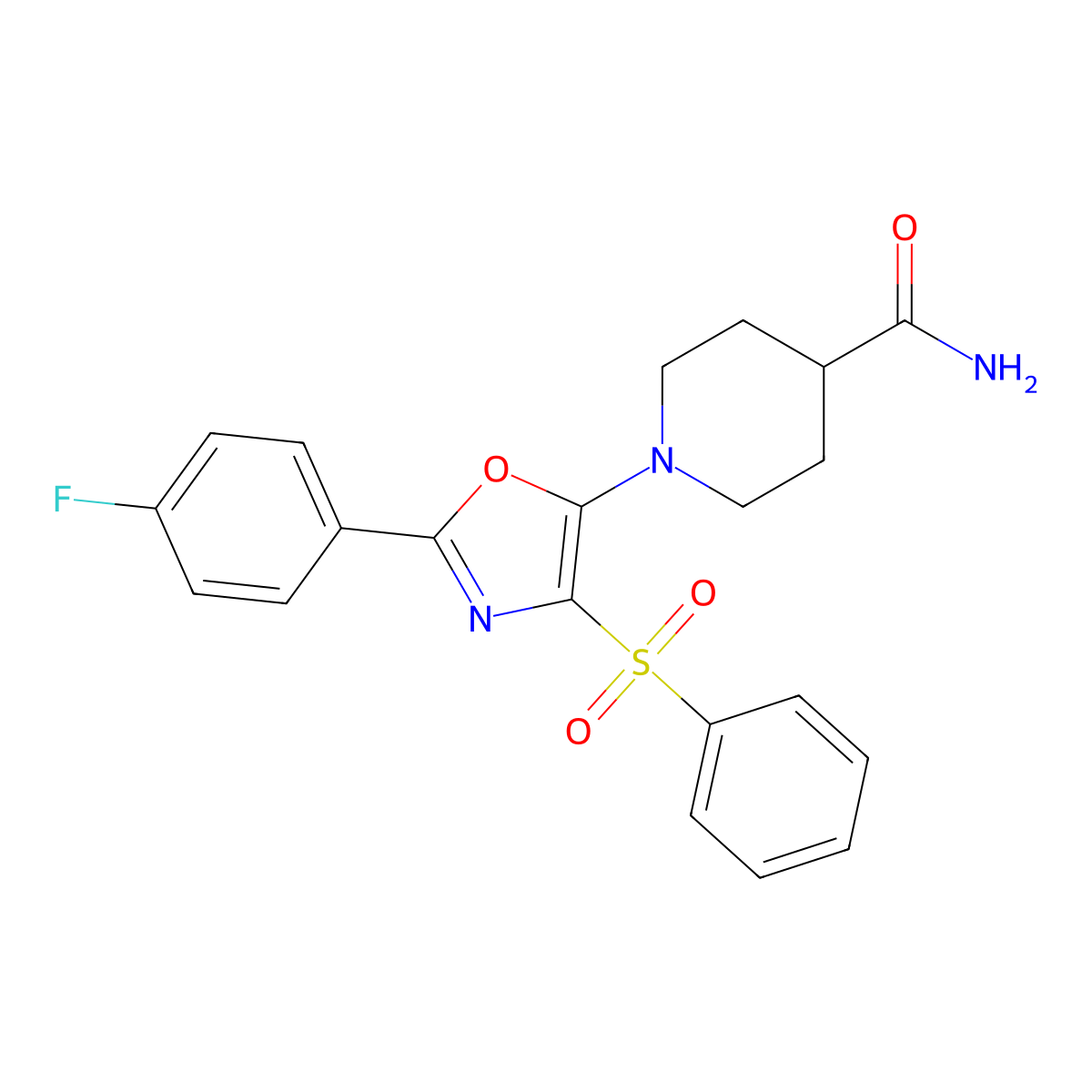 1-[4-(Benzenesulfonyl)-2-(4-fluorophenyl)-1,3-oxazol-5-yl]piperidine-4-carboxamide molecular structure, CAS 855714-86-2