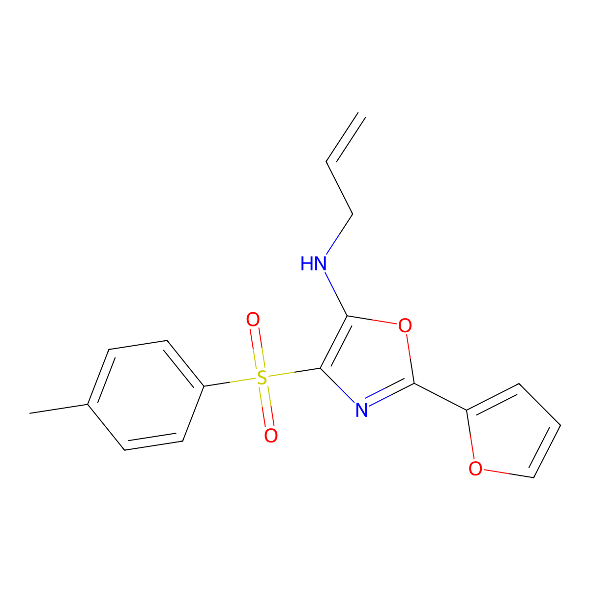 N-allyl-2-(furan-2-yl)-4-tosyloxazol-5-amine molecular structure, CAS 855714-89-5
