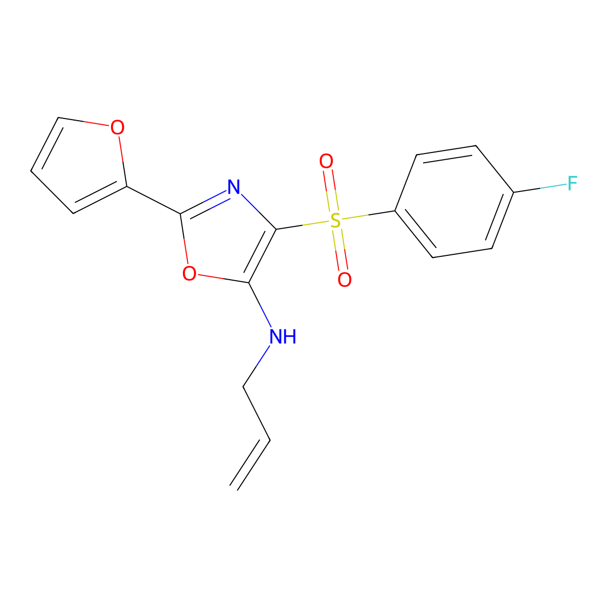 N-allyl-4-((4-fluorophenyl)sulfonyl)-2-(furan-2-yl)oxazol-5-amine molecular structure, CAS 855714-90-8