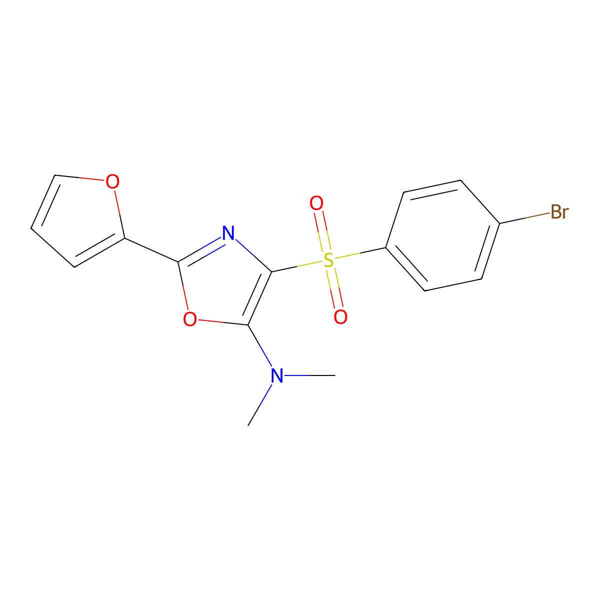 4-((4-bromophenyl)sulfonyl)-2-(furan-2-yl)-N,N-dimethyloxazol-5-amine molecular structure, CAS 855714-92-0