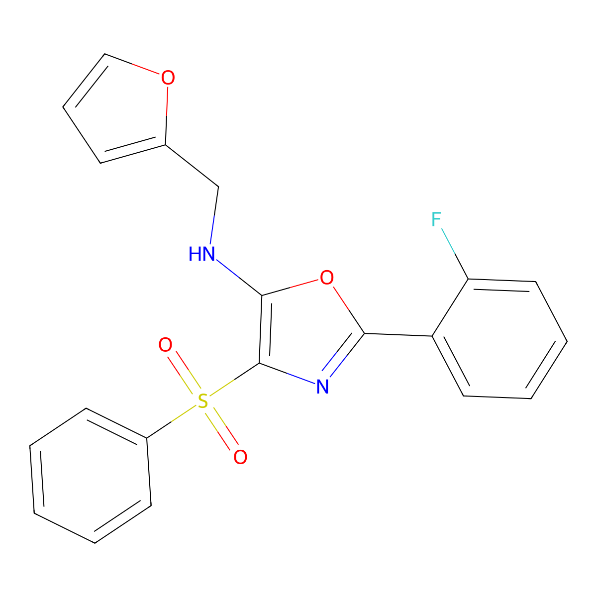 4-(benzenesulfonyl)-2-(2-fluorophenyl)-N-[(furan-2-yl)methyl]-1,3-oxazol-5-amine molecular structure, CAS 855714-94-2