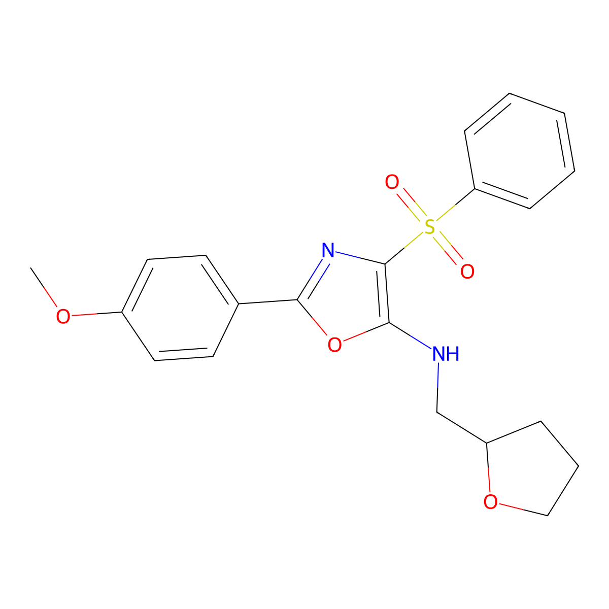 4-(benzenesulfonyl)-2-(4-methoxyphenyl)-N-(oxolan-2-ylmethyl)-1,3-oxazol-5-amine molecular structure, CAS 855714-99-7
