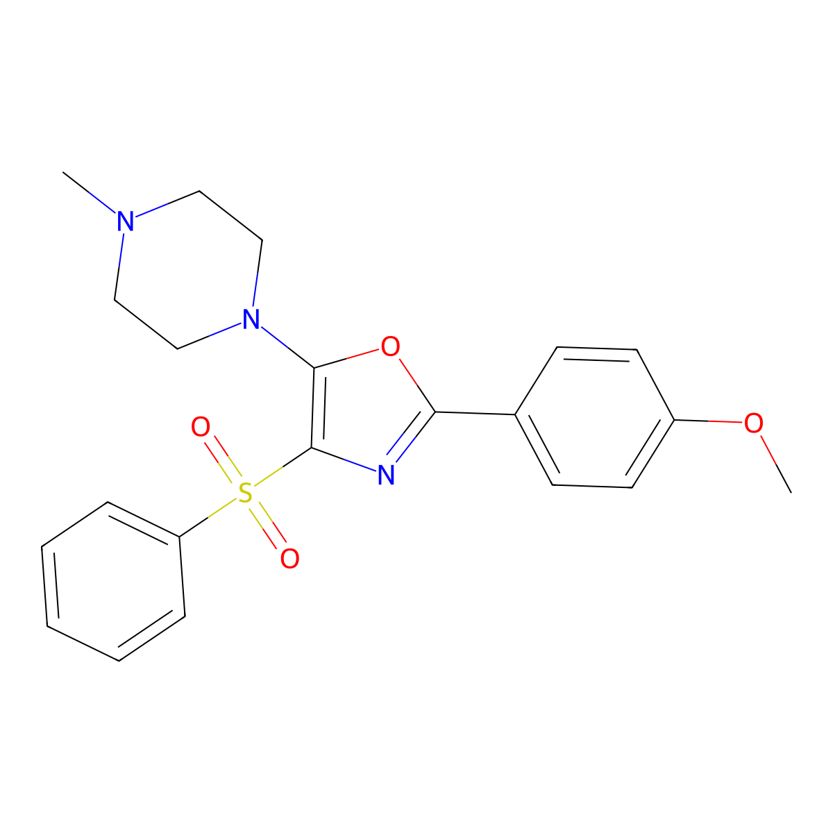 2-(4-Methoxyphenyl)-5-(4-methylpiperazin-1-yl)-4-(phenylsulfonyl)oxazole molecular structure, CAS 855715-00-3