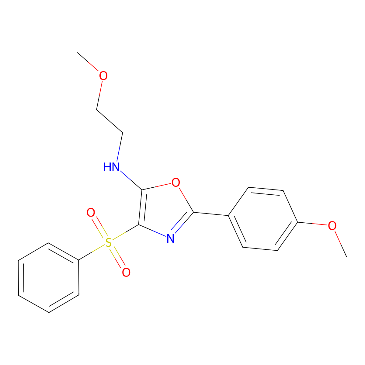4-(benzenesulfonyl)-N-(2-methoxyethyl)-2-(4-methoxyphenyl)-1,3-oxazol-5-amine molecular structure, CAS 855715-01-4