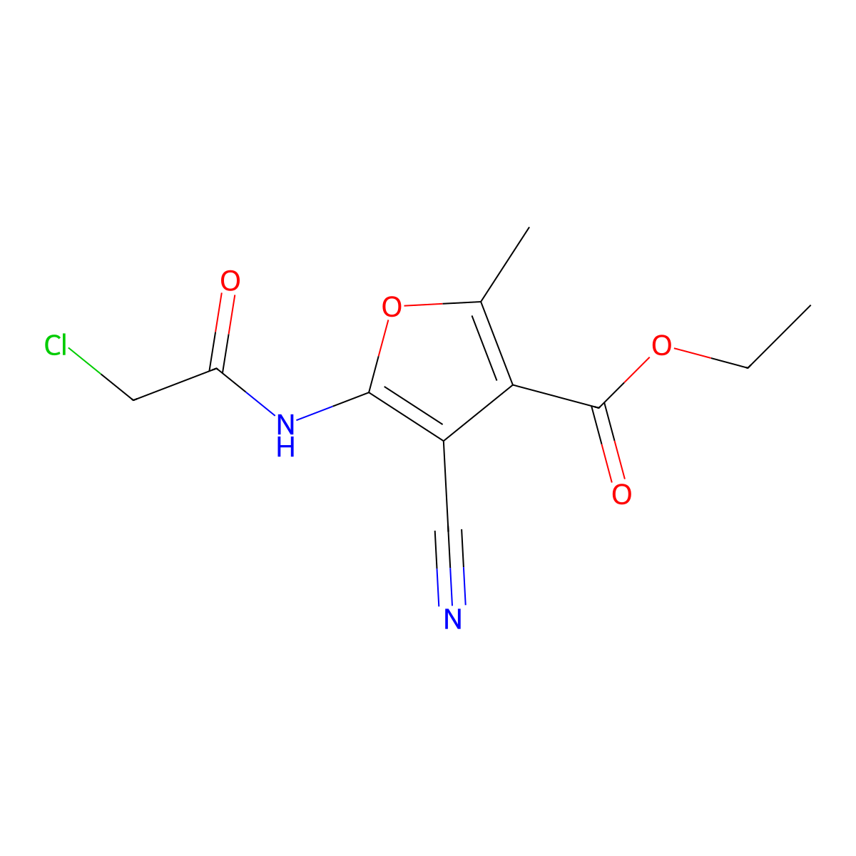 Ethyl 5-[(2-chloroacetyl)amino]-4-cyano-2-methyl-3-furancarboxylate molecular structure, CAS 855715-20-7