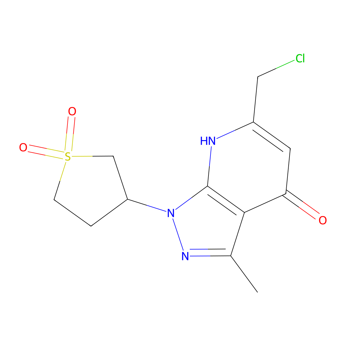 3-[6-(Chloromethyl)-3-methyl-4-oxo-1H,4H,7H-pyrazolo[3,4-b]pyridin-1-yl]-1lambda6-thiolane-1,1-dione molecular structure, CAS 855715-24-1