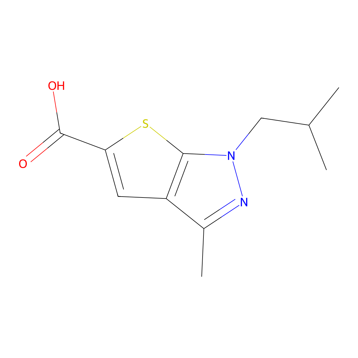 3-methyl-1-(2-methylpropyl)-1H-thieno[2,3-c]pyrazole-5-carboxylic acid molecular structure, CAS 855715-27-4