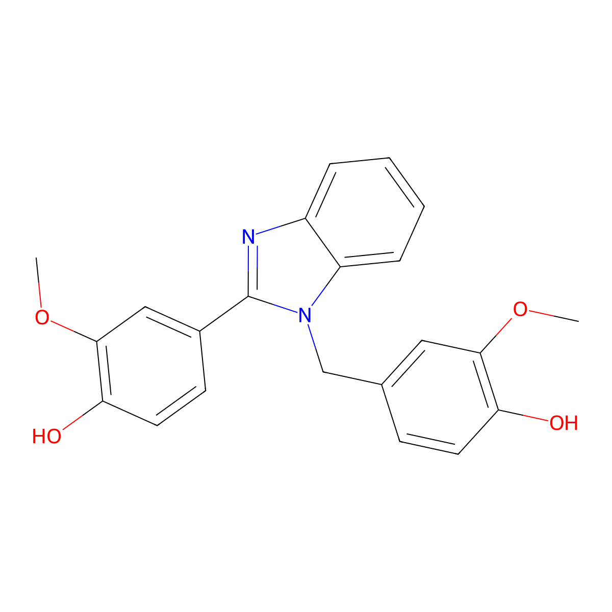 4-[1-(4-Hydroxy-3-methoxybenzyl)-1H-benzimidazol-2-yl]-2-methoxyphenol molecular structure, CAS 85573-18-8