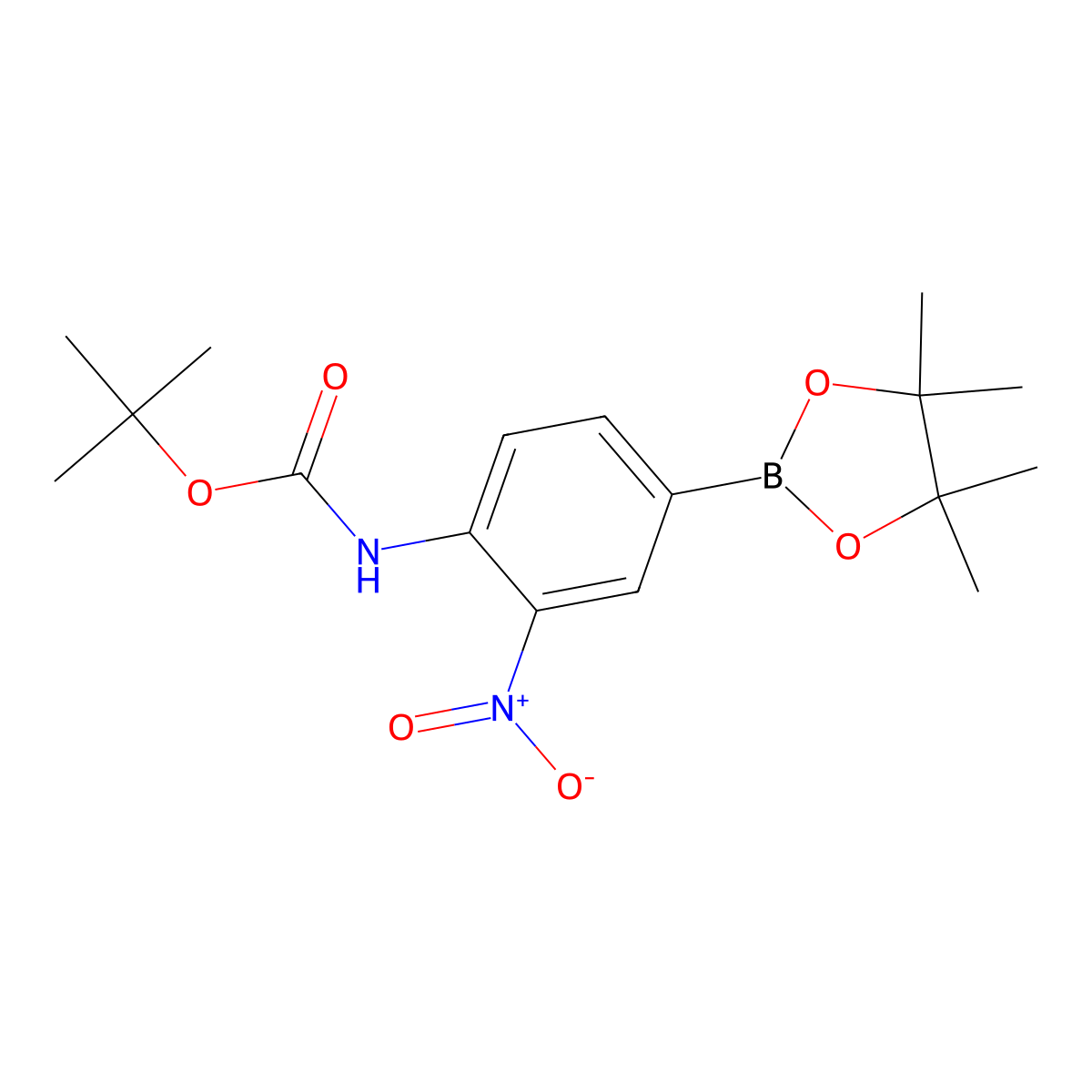 Tert-butyl 2-nitro-4-(4,4,5,5-tetramethyl-1,3,2-dioxaborolan-2-yl)phenylcarbamate molecular structure, CAS 855738-60-2