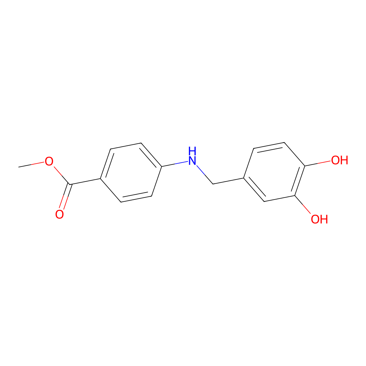 Methyl 4-[[(3,4-dihydroxyphenyl)methyl]amino]benzoate molecular structure, CAS 855739-18-3