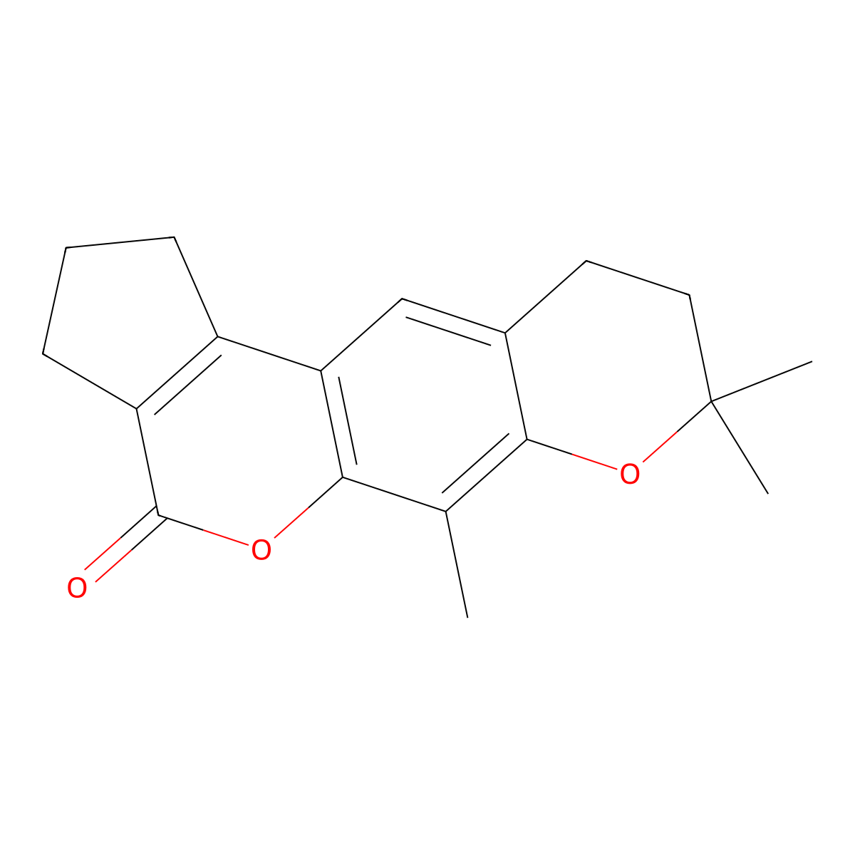 2,3,9,10-Tetrahydro-6,8,8-trimethyl-8H-cyclopenta[d]pyrano[3',2':4,5]benzo[1,2-b]pyran-4(1H)-one molecular structure, CAS 855779-19-0