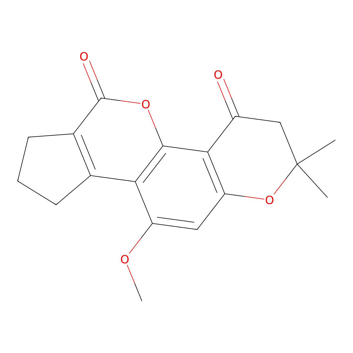10-Methoxy-2,2-dimethyl-8,9-dihydrocyclopenta[c]pyrano[2,3-h]chromen-4,6-dione molecular structure, CAS 855779-23-6