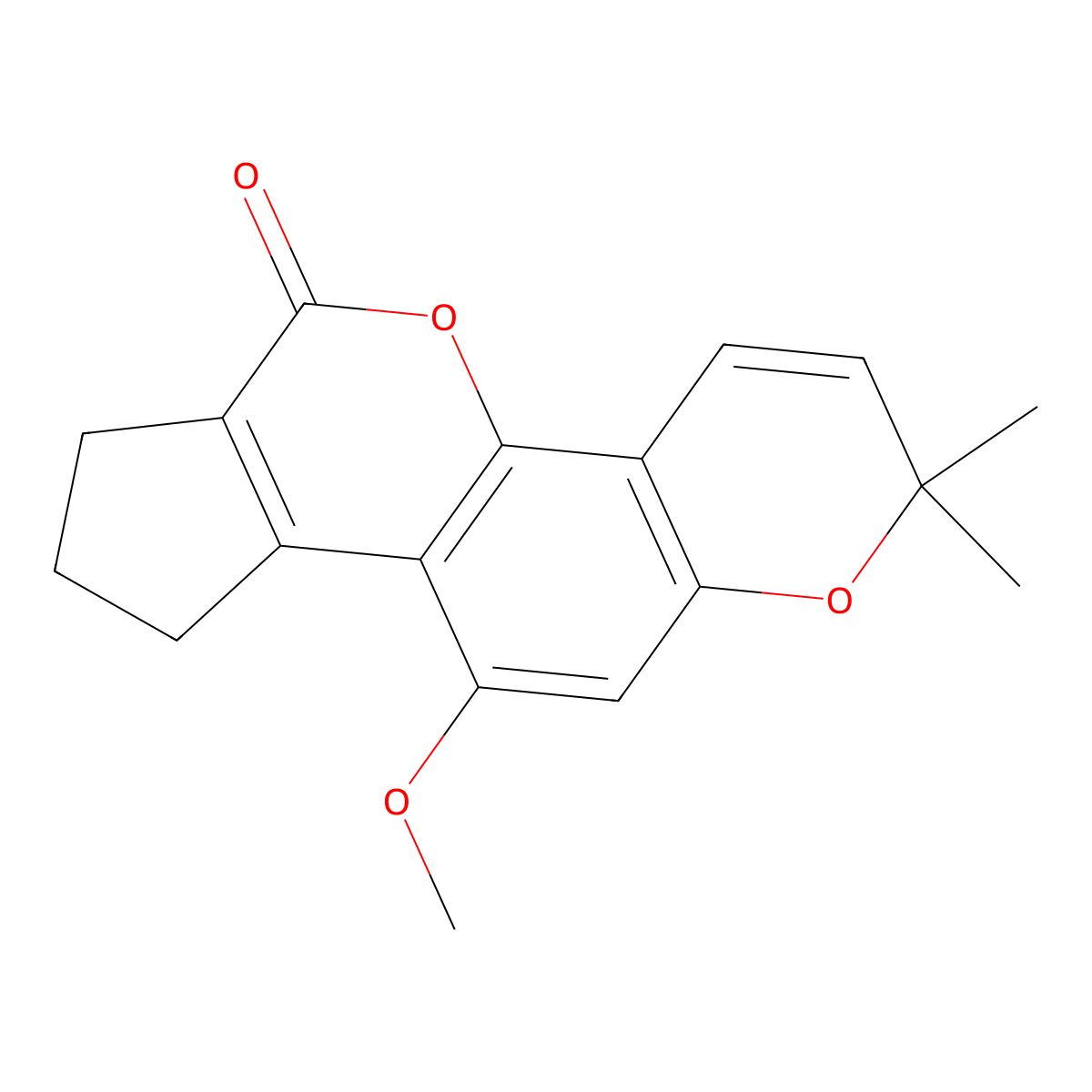 10-methoxy-2,2-dimethyl-8,9-dihydro-2H-cyclopenta[c]pyrano[2,3-h]chromen-6(7H)-one molecular structure, CAS 855779-25-8