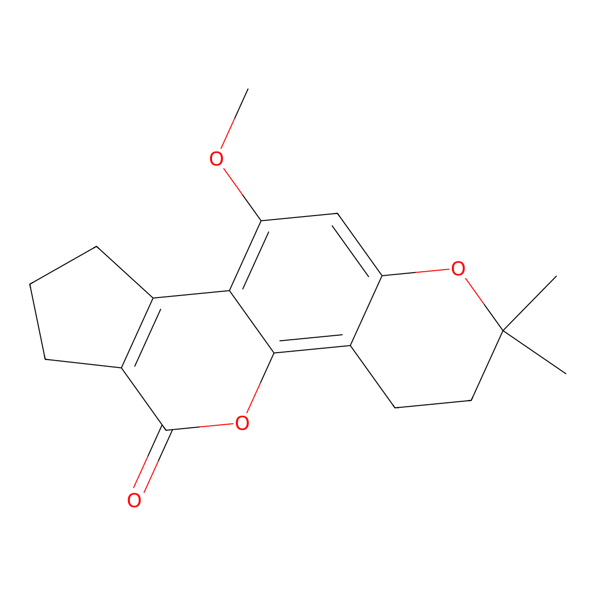 10-methoxy-2,2-dimethyl-3,4,8,9-tetrahydro-2H-cyclopenta[c]pyrano[2,3-h]chromen-6(7H)-one molecular structure, CAS 855779-26-9