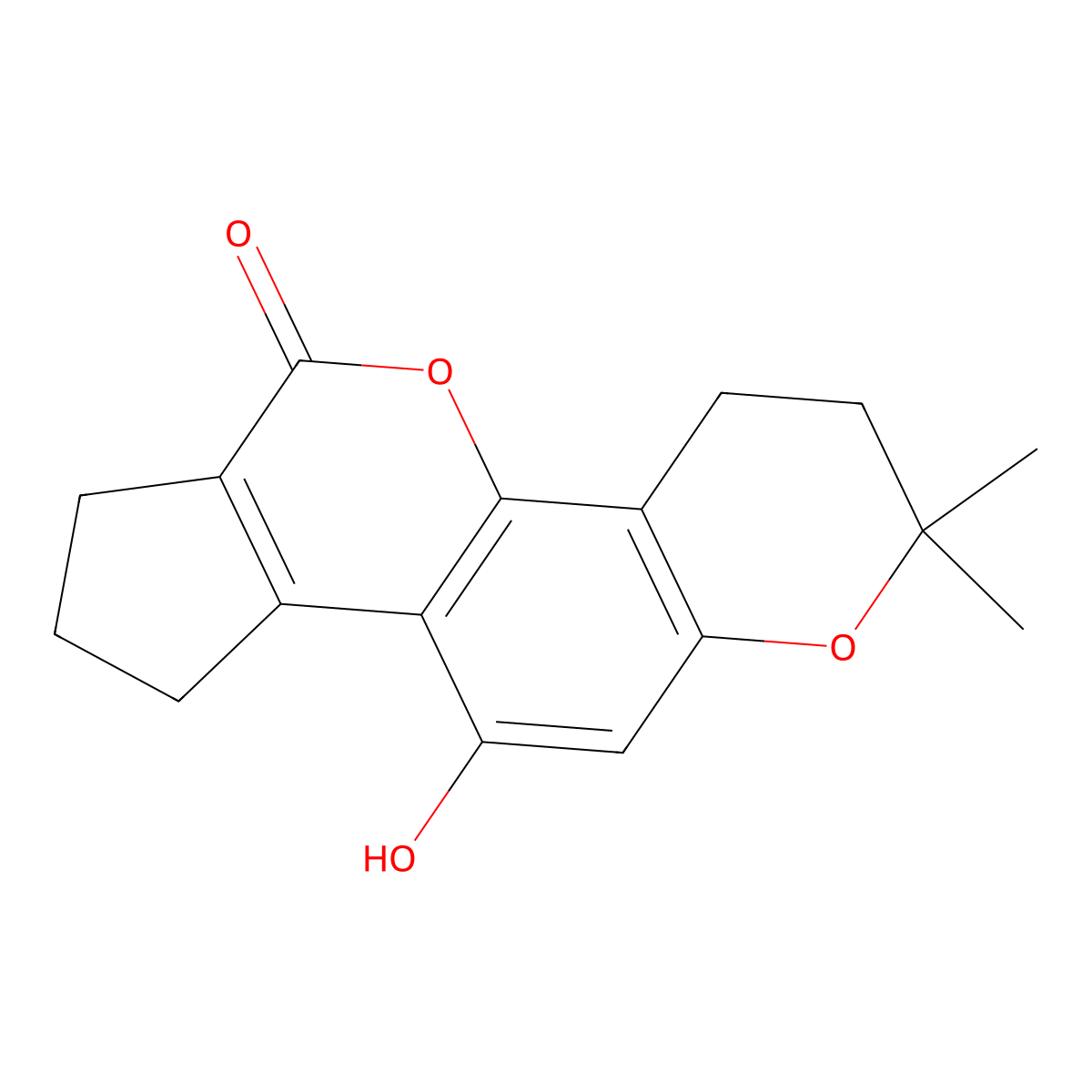 3,4,8,9-Tetrahydro-10-hydroxy-2,2-dimethyl-2H-cyclopenta(d)pyrano(2',3':5,6)benzo(1,2-b)pyran-6(7H)-one molecular structure, CAS 855779-27-0