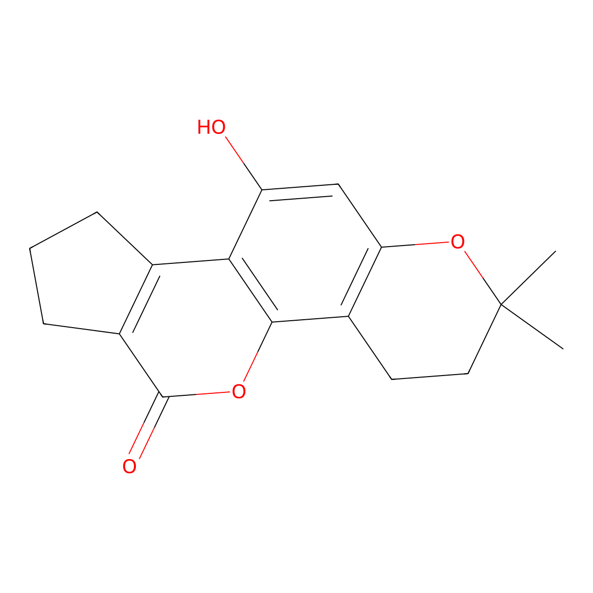 3,4,8,9-Tetrahydro-10-hydroxy-2,2-dimethyl-2H-cyclopenta(d)pyrano(2',3':5,6)benzo(1,2-b)pyran-6(7H)-one molecular structure, CAS 855779-27-0
