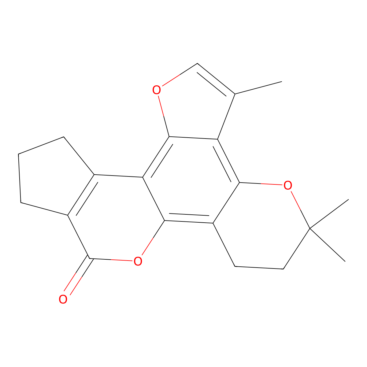 3,5,5-trimethyl-6,7,11,12-tetrahydro-5H-cyclopenta[c]furo[2,3-f]pyrano[2,3-h]chromen-9(10H)-one molecular structure, CAS 855779-30-5