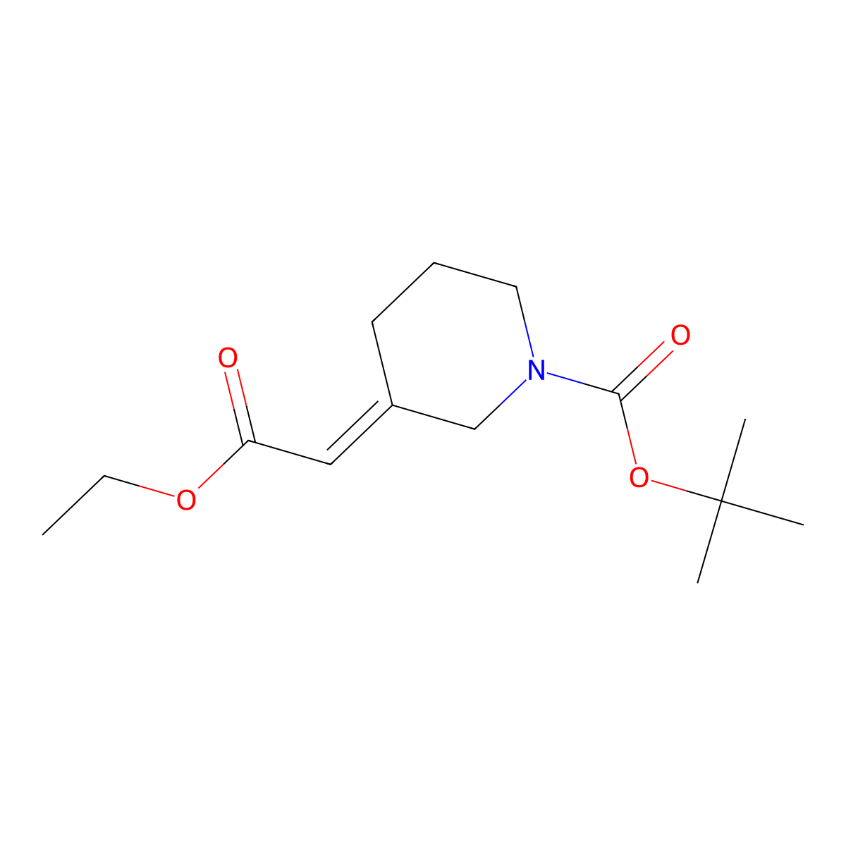 tert-Butyl 3-(2-ethoxy-2-oxoethylidene)piperidine-1-carboxylate molecular structure, CAS 855784-26-8