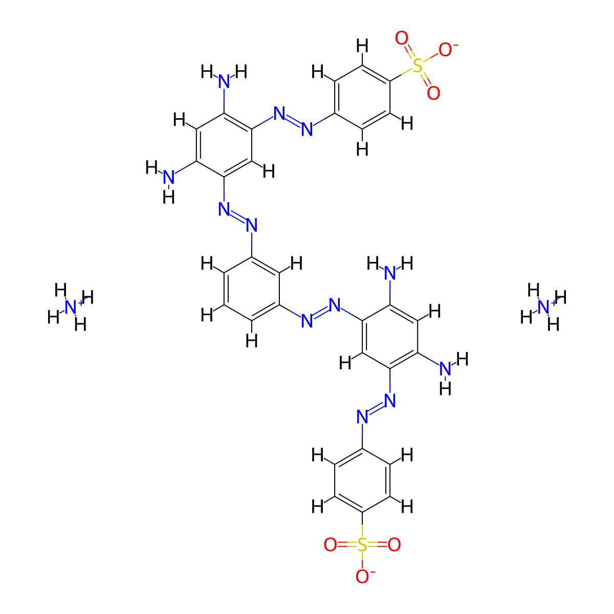 Benzenesulfonic acid, 4,4'-[1,3-phenylenebis[2,1-diazenediyl(4,6-diamino-3,1-phenylene)-2,1-diazenediyl]]bis-, ammonium salt (1:2) molecular structure, CAS 85587-35-5