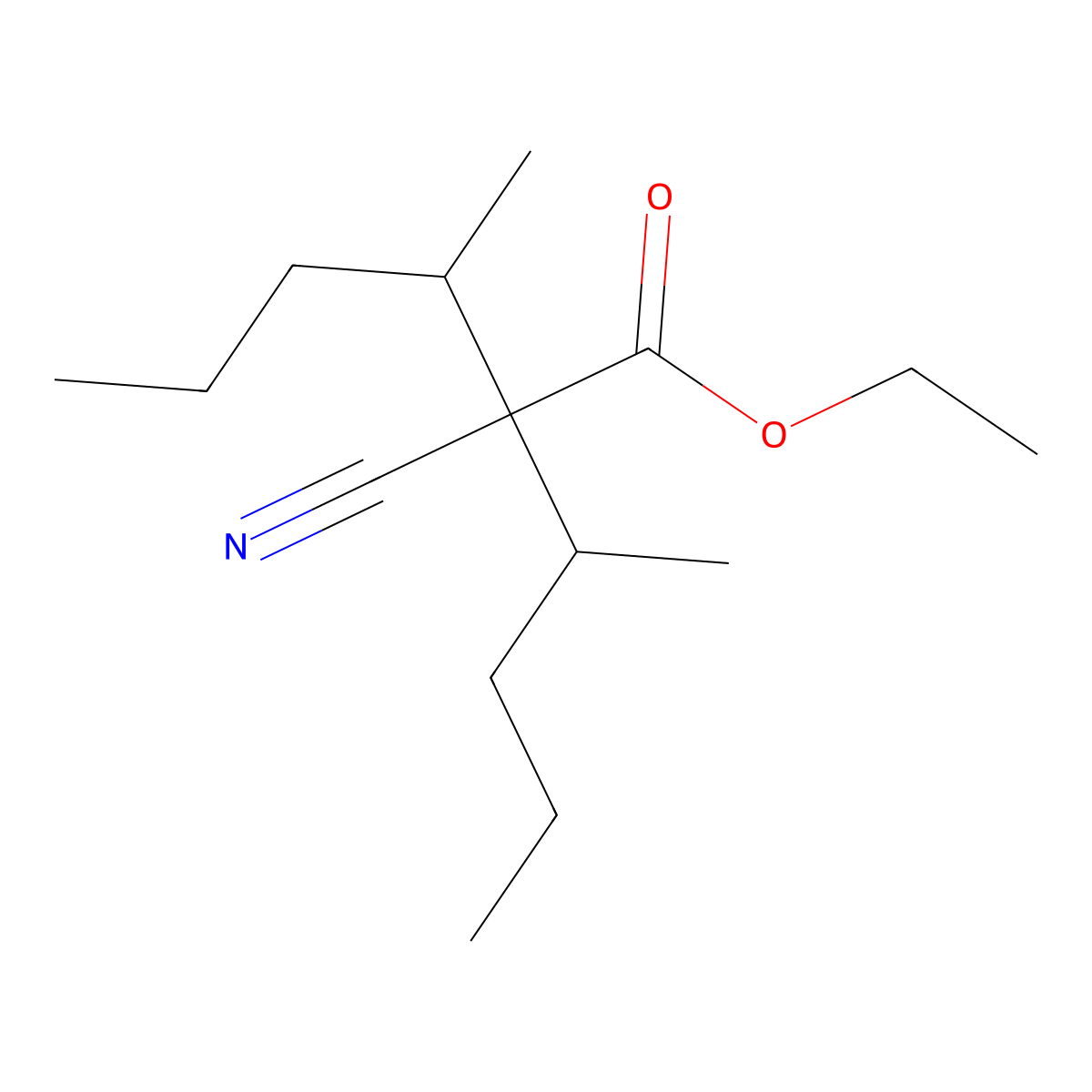 Ethyl 2-cyano-3-methyl-2-(pentan-2-yl)hexanoate molecular structure, CAS 855912-21-9