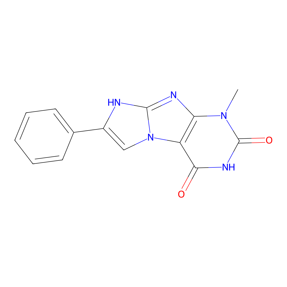 1H-Imidazo(2,1-f)purine-2,4(3H,8H)-dione, 1-methyl-7-phenyl- molecular structure, CAS 85592-03-6