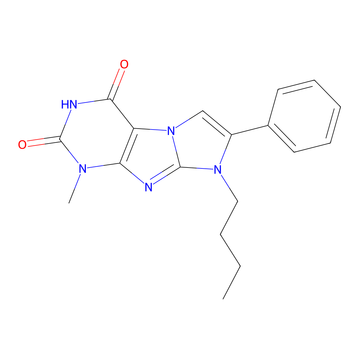 1H-Imidazo(2,1-f)purine-2,4(3H,8H)-dione, 8-butyl-1-methyl-7-phenyl- molecular structure, CAS 85592-05-8