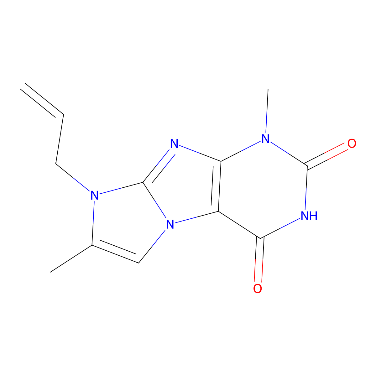 1H-Imidazo(2,1-f)purine-2,4(3H,8H)-dione, 8-allyl-1,7-dimethyl- molecular structure, CAS 85592-06-9
